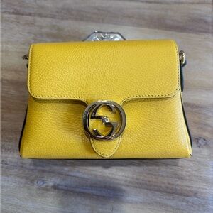 Gucci Yellow Pebbled Leather Crossbody with Double G Hardware